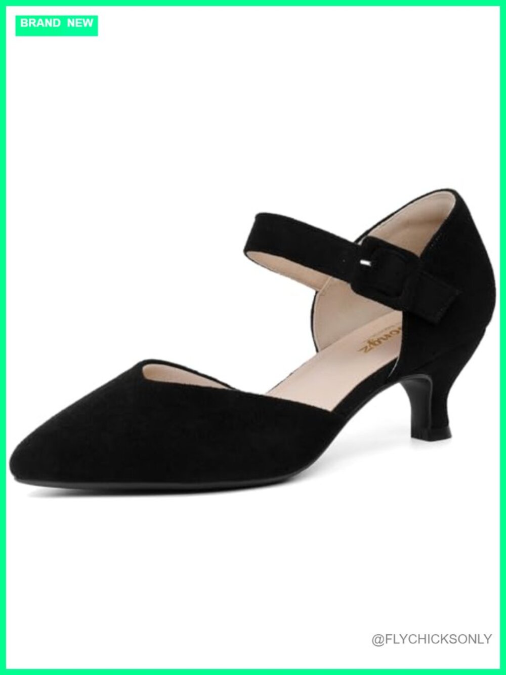 RIBONGZ Women's Kitten Heel Pointed Toe Ankle Strap Buckle Pumps Suede